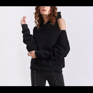 Off the shoulder zipper hoodie